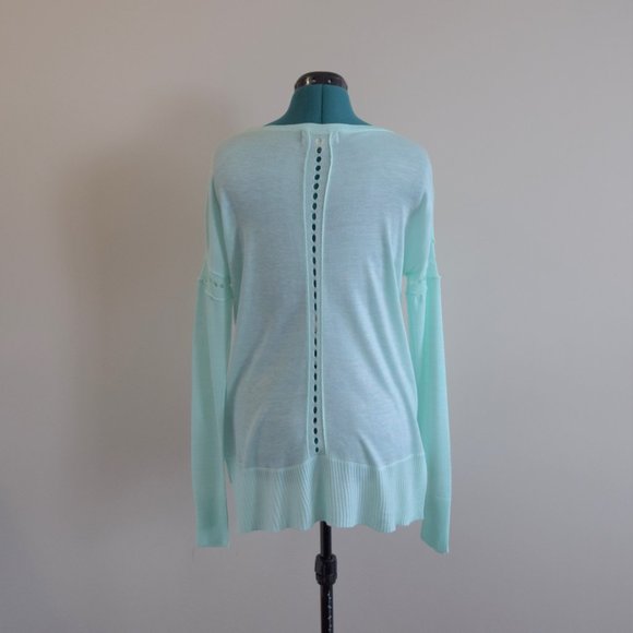Mint Green High Low Fine Knit Long Sleeve Sweater - Picture 3 of 5